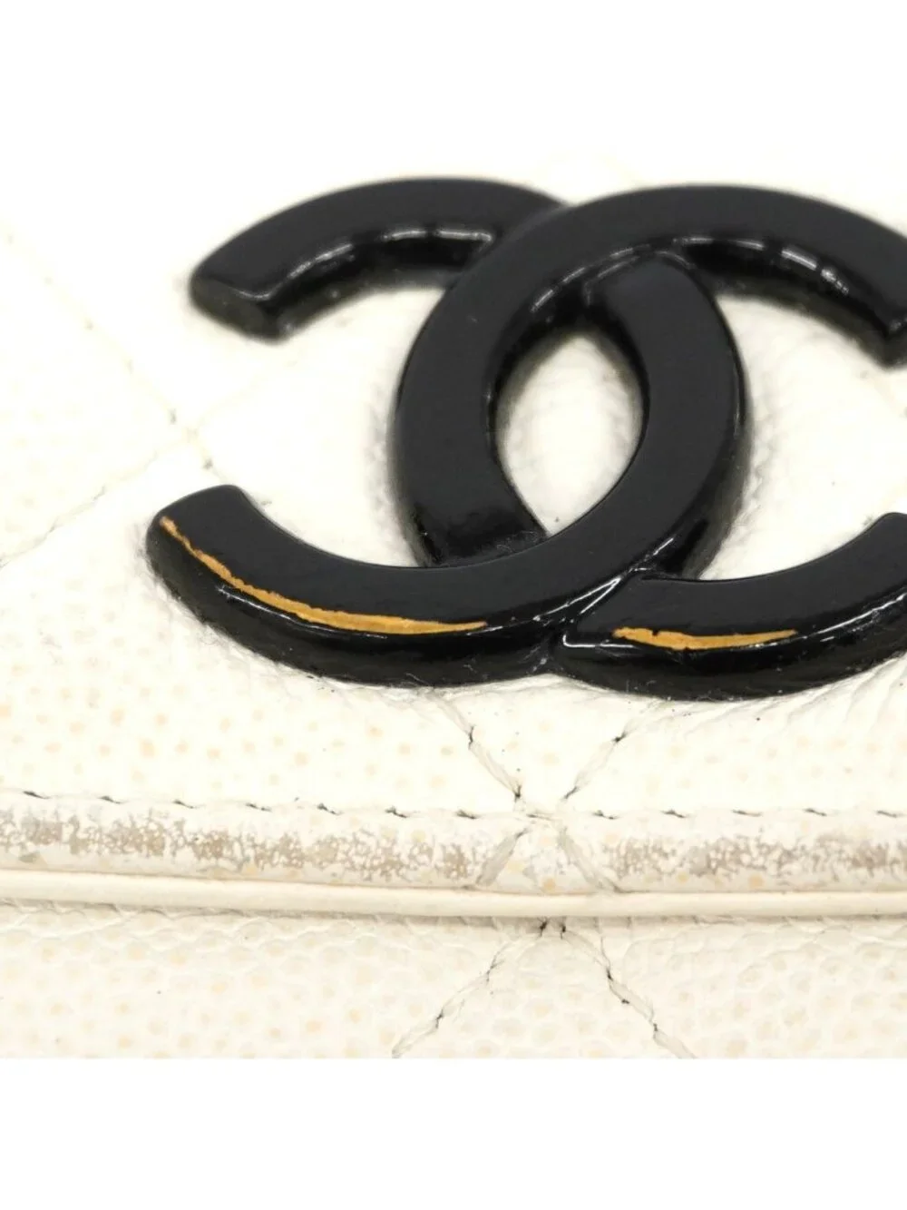 Chanel Trifold Wallet Quilted Caviar Leather White Silver
